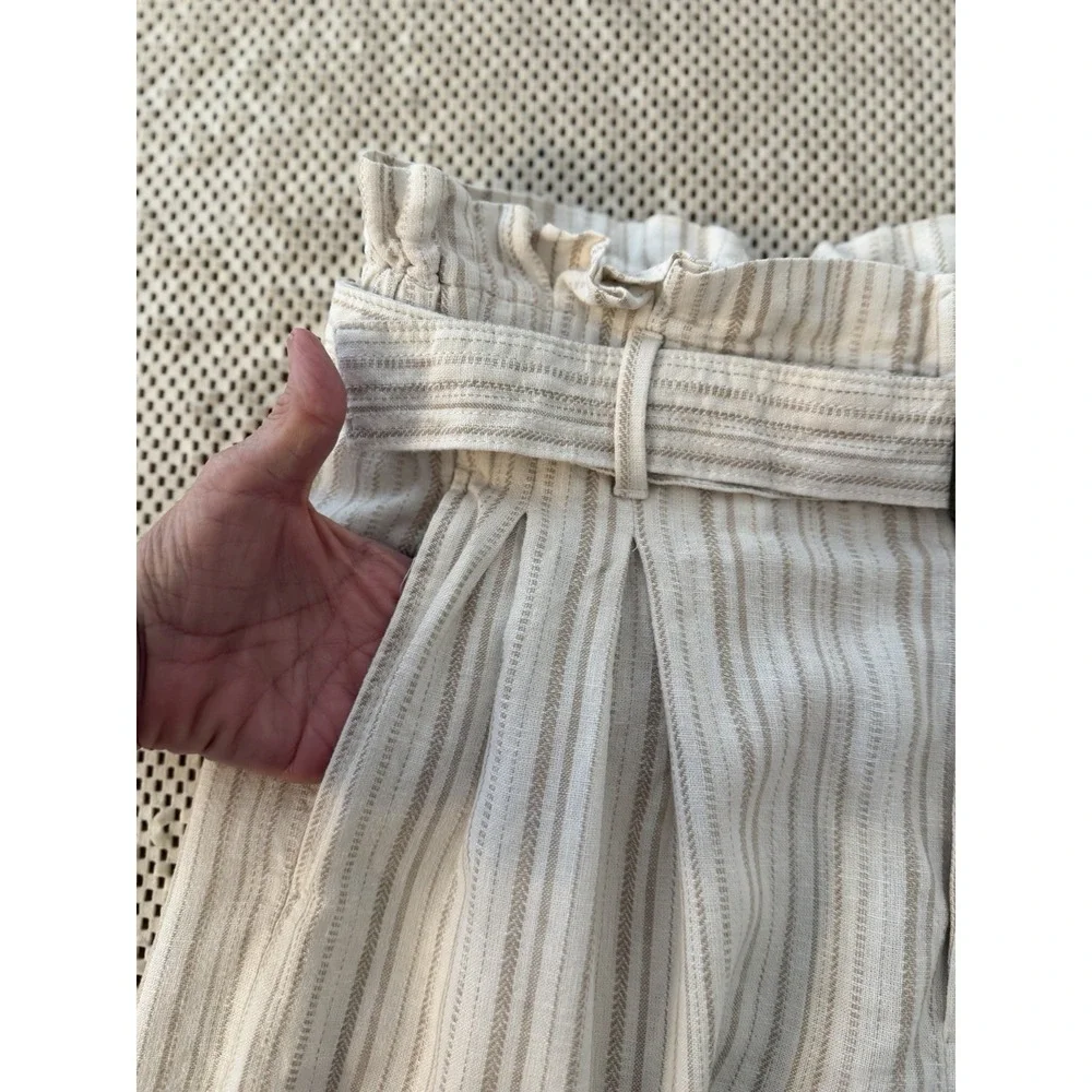 Banana Republic Linen Blend Pants Size 8 Wide Leg Belted Coastal Paper Bag Waist
